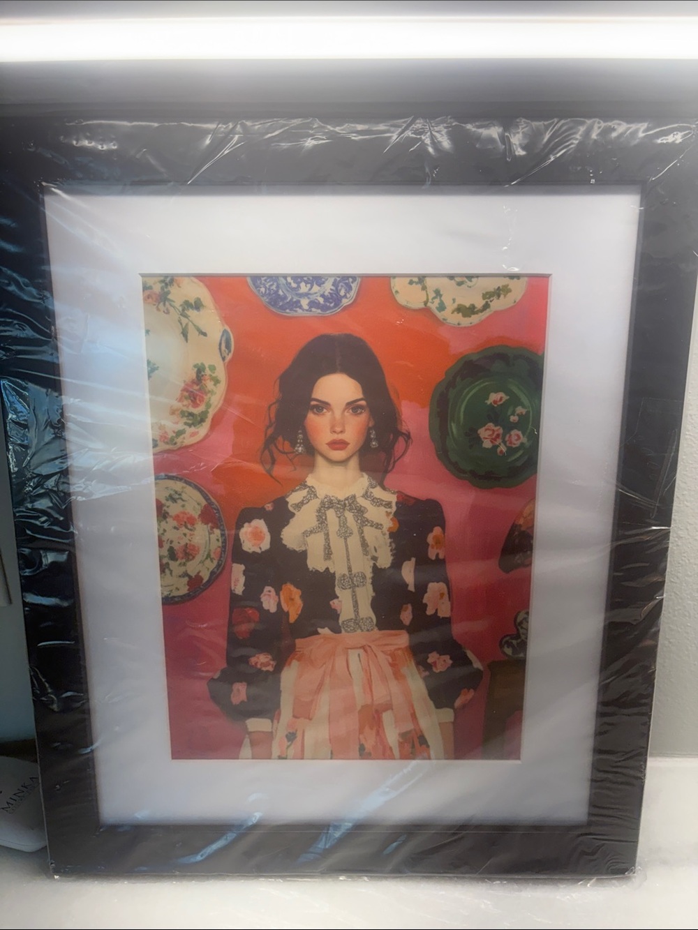 Portrait Art Print in Pink and Black - Framed Home Wall Art